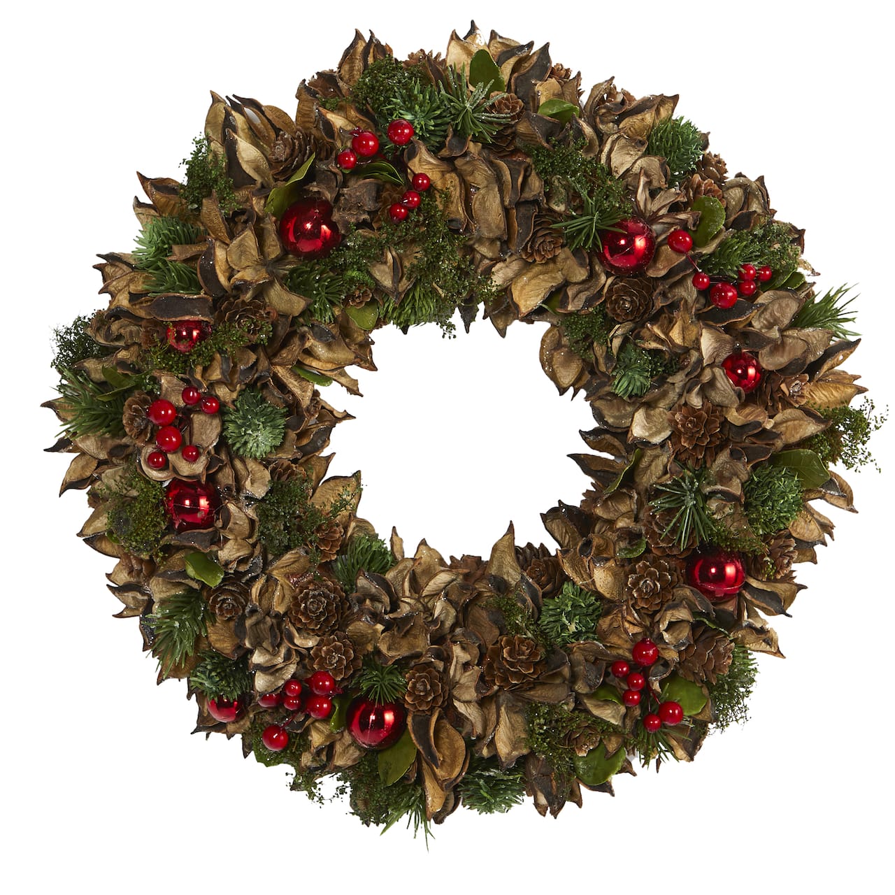15in. Holiday Wreath with Pine Cones & Ornaments